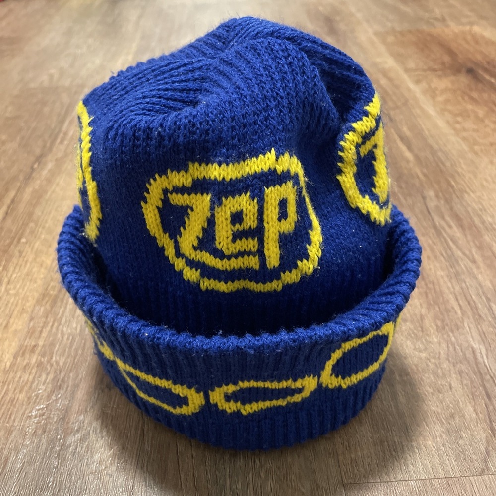 Vintage Zep Beanie Cleaning Product Advertising Blue And Yellow